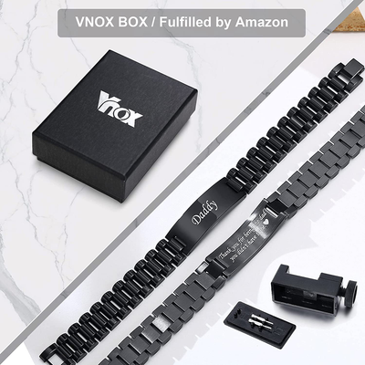 VNOX Masculine Watch Band Stainless Steel Link Bracelet Personalized Engraved DAD Jewelry Gift for Men DAD Father