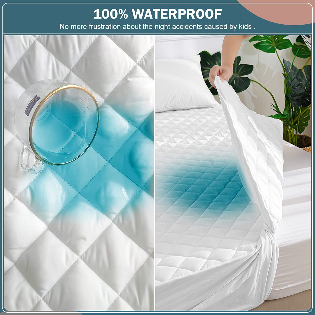 UNILIBRA 100% Waterproof Quilted Mattress Pad Twin XL Size, 6''-19'' Deep Pocket Fitted Mattress Protector Cover, Breathable, Hollow Cotton Alternative Filling Mattress Topper