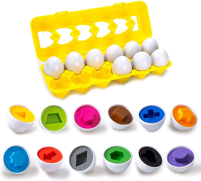 Color & Shapes Matching Egg Toy - Shape Sorting & Color Recognition Learning Toy for Toddlers - Preschool Game - Montessori Education - Easter Eggs