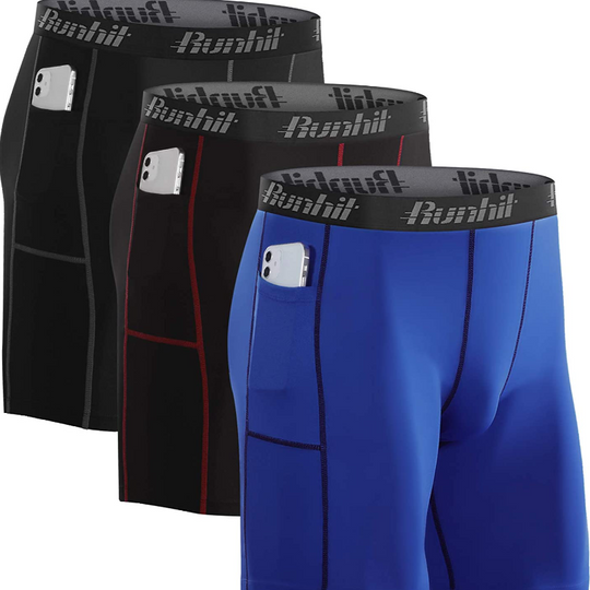 3 Pack Men's Spandex Compression Athletic Shorts With Side Pocket