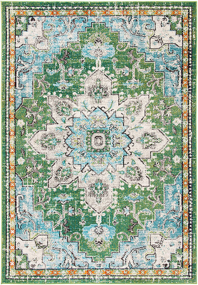 Safavieh Madison Collection MAD473Y Boho Chic Medallion Distressed Non-Shedding Stain Resistant Living Room Bedroom Accent Rug, 2'2" x 4', Green / Turquoise