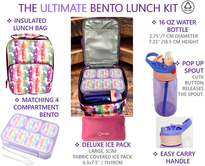 Bento Box with Lunch Bag and Ice Pack Set. Containers for Kids Adults Snacks and Lunches. 3 Compartments, Leakproof Portion Container Boxes Insulated Bags for School or Work, Grey - Black