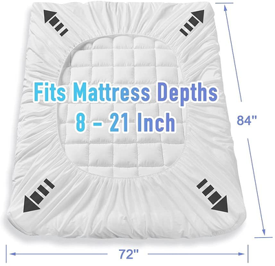 MATBEBY Bedding Quilted Fitted Twin XL Mattress Pad Cooling Breathable Fluffy Soft Mattress Pad Stretches up to 21 Inch Deep, Twin Extra Long, White, Mattress Topper Mattress Protector
