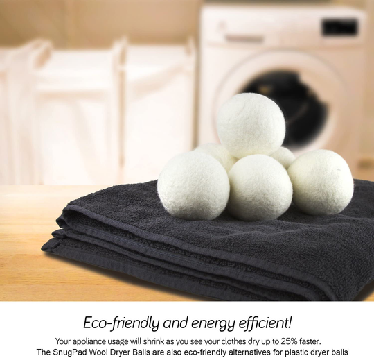 SnugPad Wool Dryer Balls XL Size 6 Pack, Natural Fabric Softener 100% Organic Premium New Zealand Wool, No Fillers, Anti Static, Lint Free, Odorless, Chemical Free and Reduces Wrinkles, 1000+ Loads, Baby Safe, Saving Energy & Time, White 6 Count