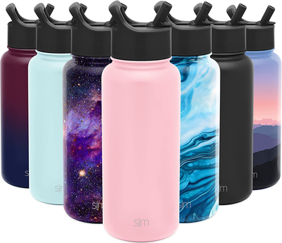 Simple Modern Insulated Water Bottle with Straw Lid Large Half Gallon Reusable Wide Mouth Stainless Steel Flask Thermos, 64oz (1.9L), Midnight Black