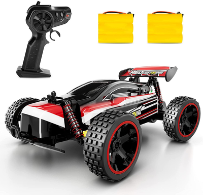 RC Racing Car, 2.4Ghz High Speed Remote Control Car, 1:18 2WD Toy Cars Buggy for Boys & Girls with Two Rechargeable Batteries for Car, Gift for Kids(Red)