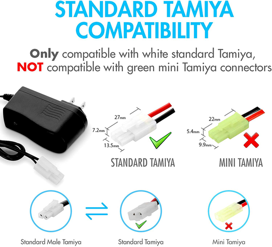 Tenergy RC Battery Charger for 9.6V (8S) NiMH/NiCd Battery Packs, 12V 400mA AC Plug Charger w/ Standard Tamiya Connector for RC Hobbies, Not Compatible with Spike The Dinosaur