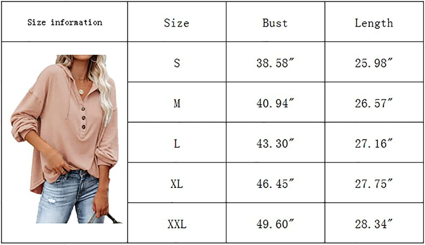 Women Button Up Hoodies Loose Hooded Long Sleeve V Neck Pullover Casual Lightweight Drawstring Sweatshirt