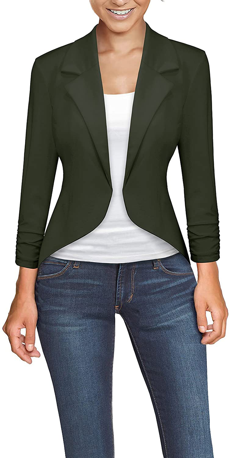 Hybrid & Company Womens Casual Work Office Open Front Blazer Jacket with Removable Shoulder Pads Made in USA