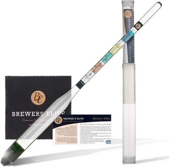 Brewer's Elite Hydrometer - for Home Brew Beer, Wine, Mead and Kombucha - Deluxe Triple Scale Set, Hardcase and Cloth - Specific Gravity ABV Tester