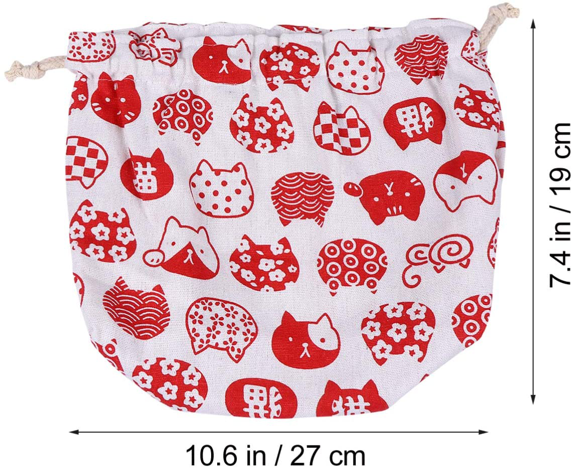 Toyvian Japanese Style Lunch Tote Bag Double Layers Cotton Linen Lunch Pouch Burlap Drawstring Storage Bag Box for Outdoor Activities Travel Business Office School Lunches Red