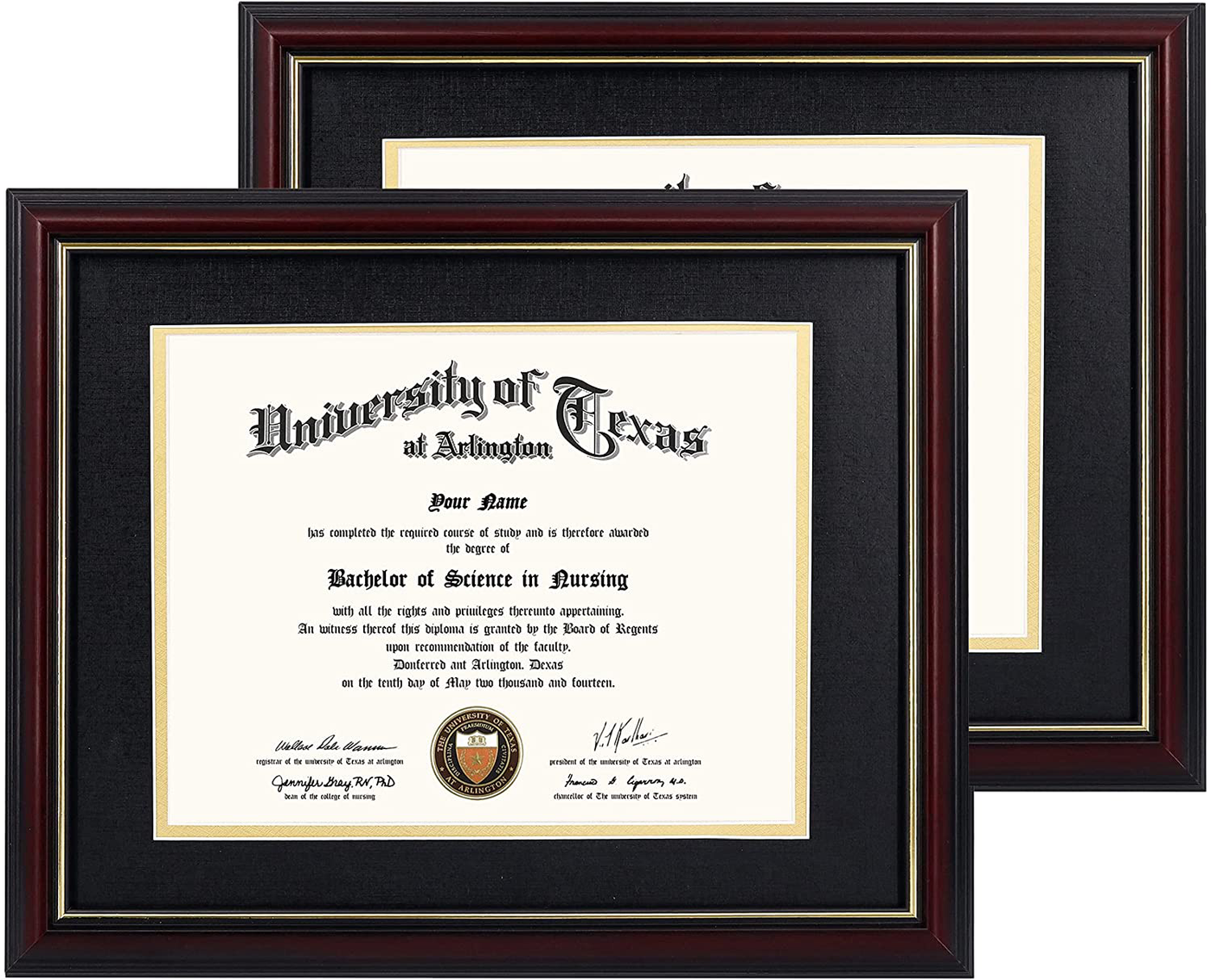 GraduationMall 8.5x11 Certificate Diploma Frame,Solid Wood & UV Protection Acrylic,Cherry Finish with Gold Trim