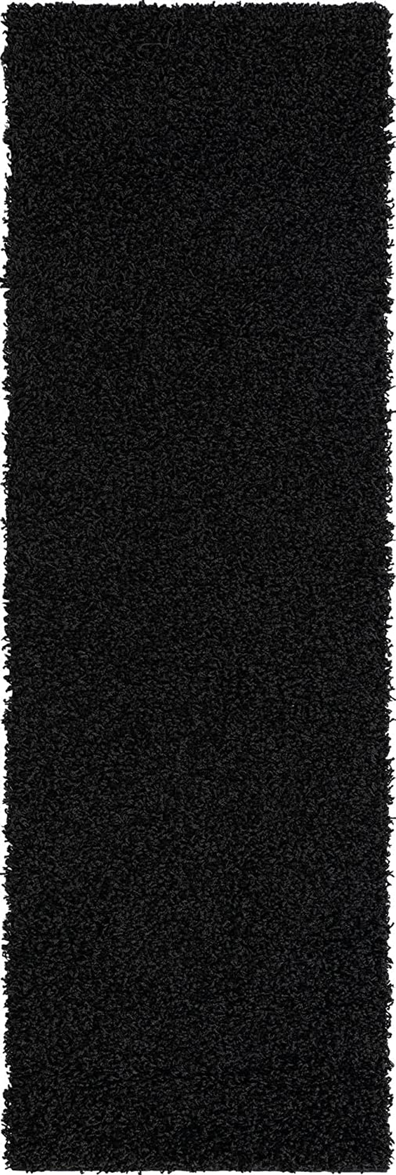 Unique Loom Solo Solid Shag Collection Area Modern Plush Rug Lush & Soft, 2' 2" x 6' 5", Jet Black