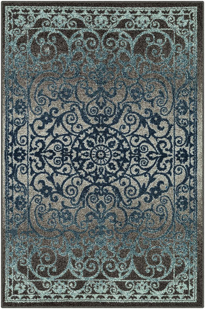 Maples Rugs Pelham Vintage Area Rugs for Living Room & Bedroom [Made in USA], 3'4 x 5, Charcoal/Radiant Blue