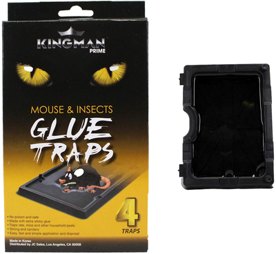 KINGMAN PRIME Small Mouse Trap Glue Trap/Board (4 Traps) Rodent Trap Safe Easy Non-Toxic