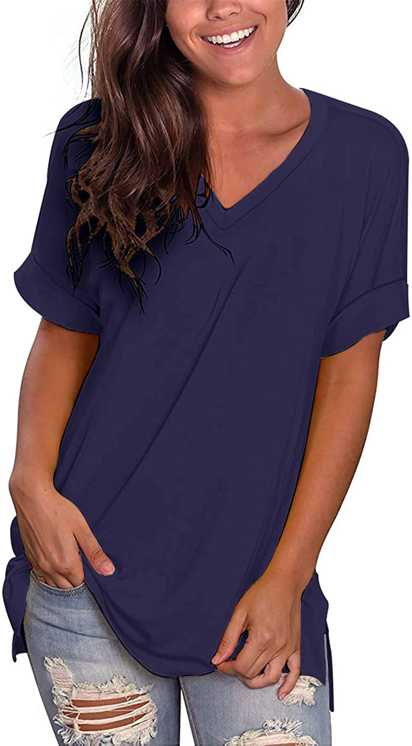 Chalier Womens V Neck T Shirts Short Sleeve Shirts Cotton Blouse Loose Casual Tunics Summer Tops Pocket Tee Shirts Gifts