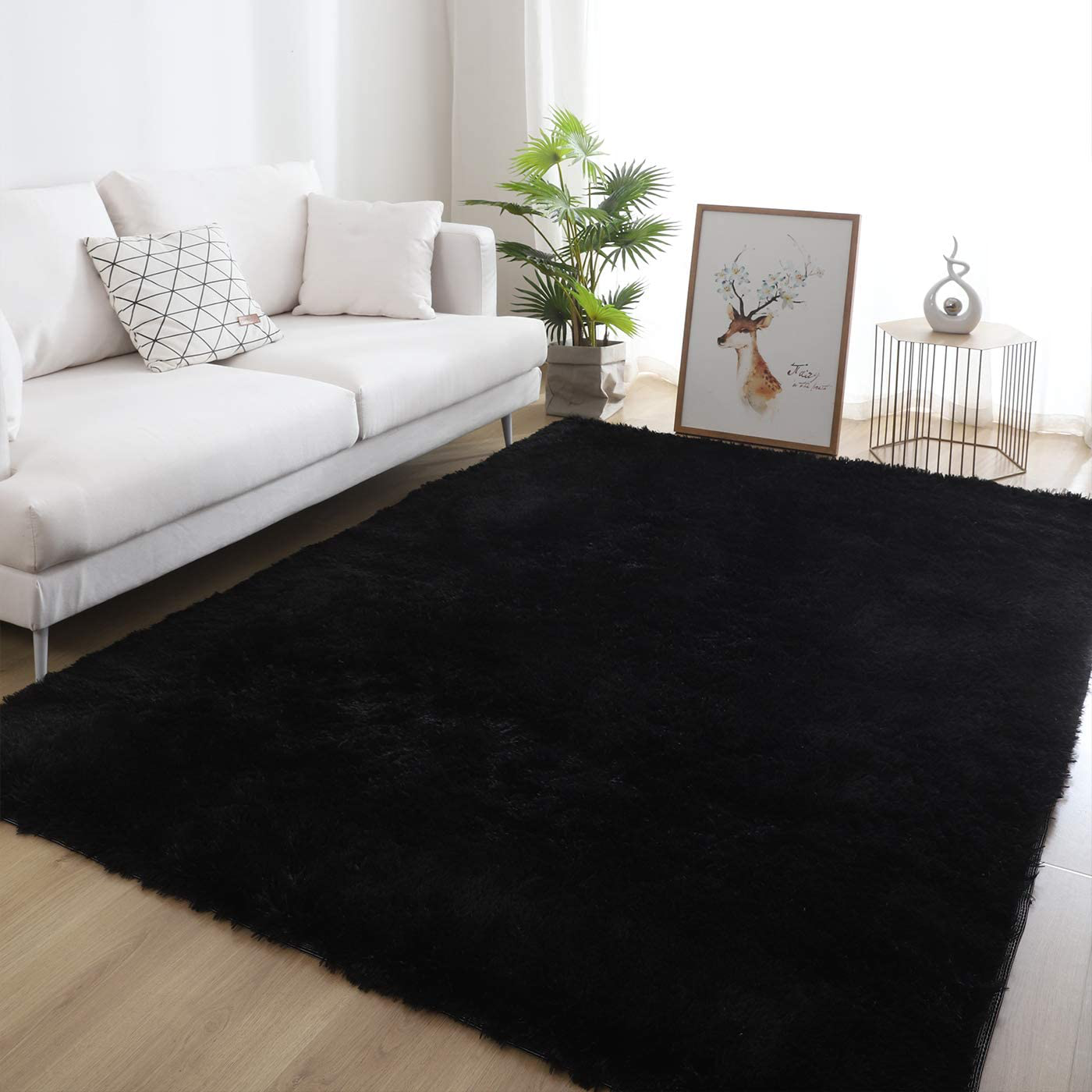 6x9 Black Area Rugs for Living Room Super Soft Floor Fluffy Carpet Natural Comfy Thick Fur Mat Princess Girls Room Rug