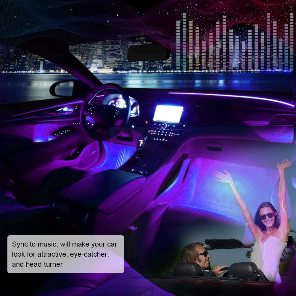 Car Interior LED SUNPIE Interior Strip Lights with App and Remote Control Car LED Atmosphere Car Lights Come with 48 LED Chip 8.8ft Length Indoor Lights with DC 12V Car Charger Sync to Music