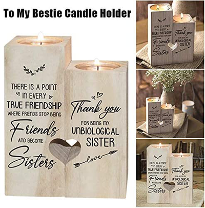 to My Bestie Candle Holder- Thank You for Being My Unbiological Sister Women Female Girl Friends LEFUYAN Personalized Custom Friendship Birthday Gift Wooden Candle Holder