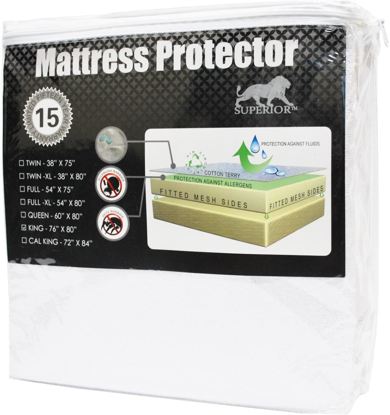 SUPERIOR King Waterproof Mattress Protector 100% Cotton