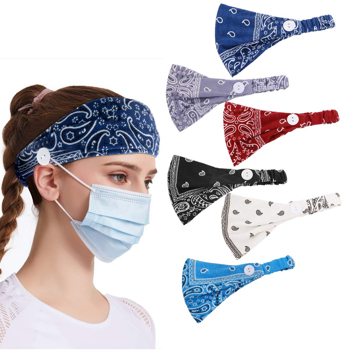 4pcs Button Headbands Set- Non Slip Elastic Headbands with Button in 4 Colors Hair Accessories for Women Men Moisture Wicking Sweatband Sports Head Wrap for Yoga Sports Outdoor Activities