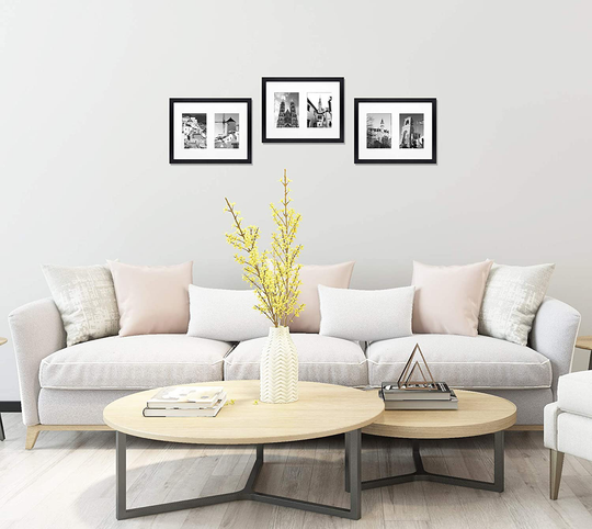 Golden State Art, 11x14 Black Photo Wood Collage Frame with Real Glass and White Mat displays (2) 5x7 Pictures