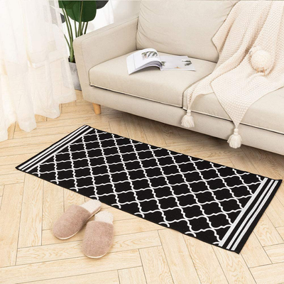 Black Small Moroccan Woven Kitchen Rug 2'x4.3', Printed Diamond Trellis Geometric Pattern Area Rugs for Bathroom Laundry Living Room, Door Mat