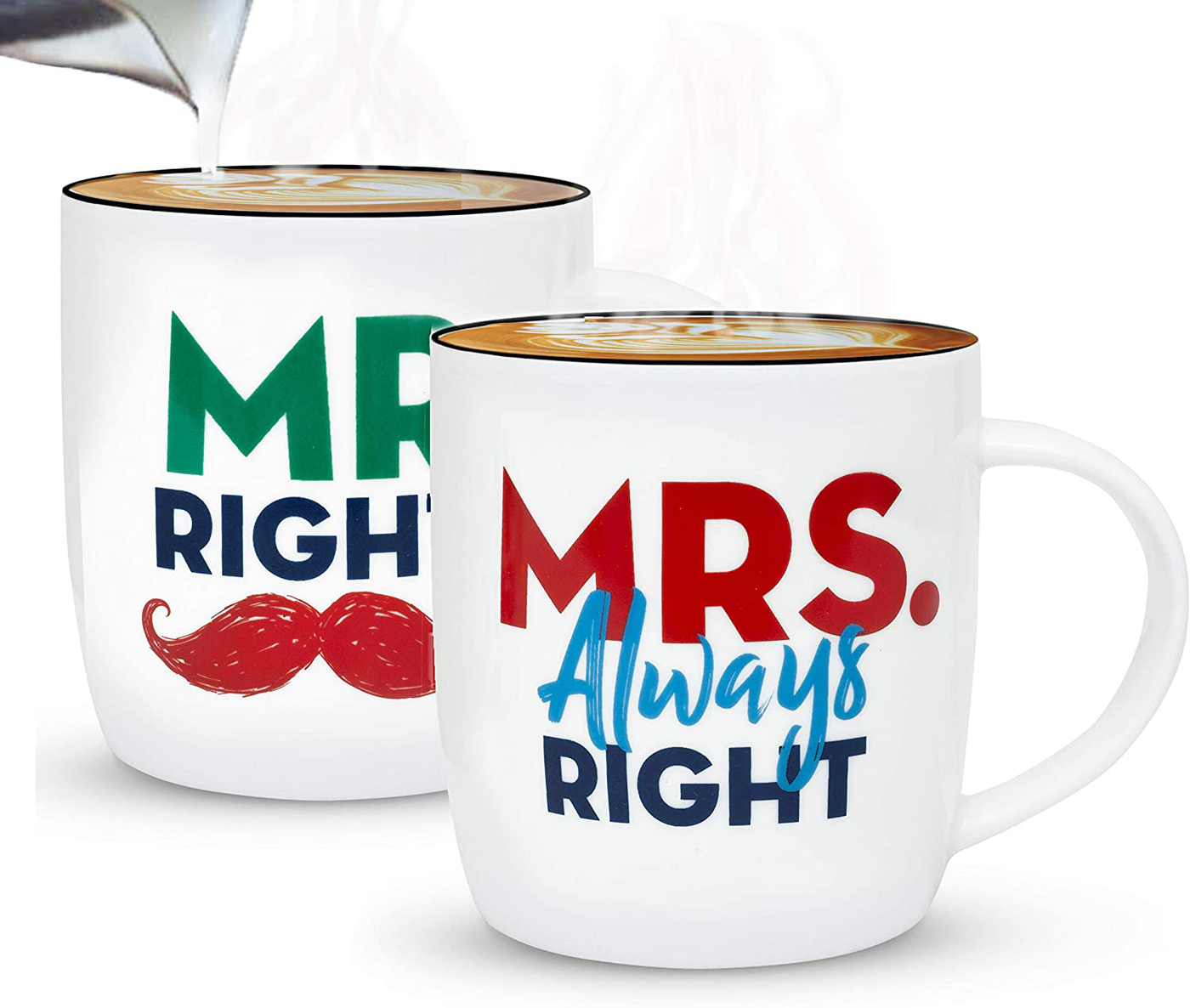 Triple Gifffted Mr Right and Mrs Always Right Coffee Mugs, Couples Gifts Set for Wedding, Happy Anniversary, Engagement, Her, Women, Men, Christmas, Parents, Bride, Couple Valentines Day Gift Cups