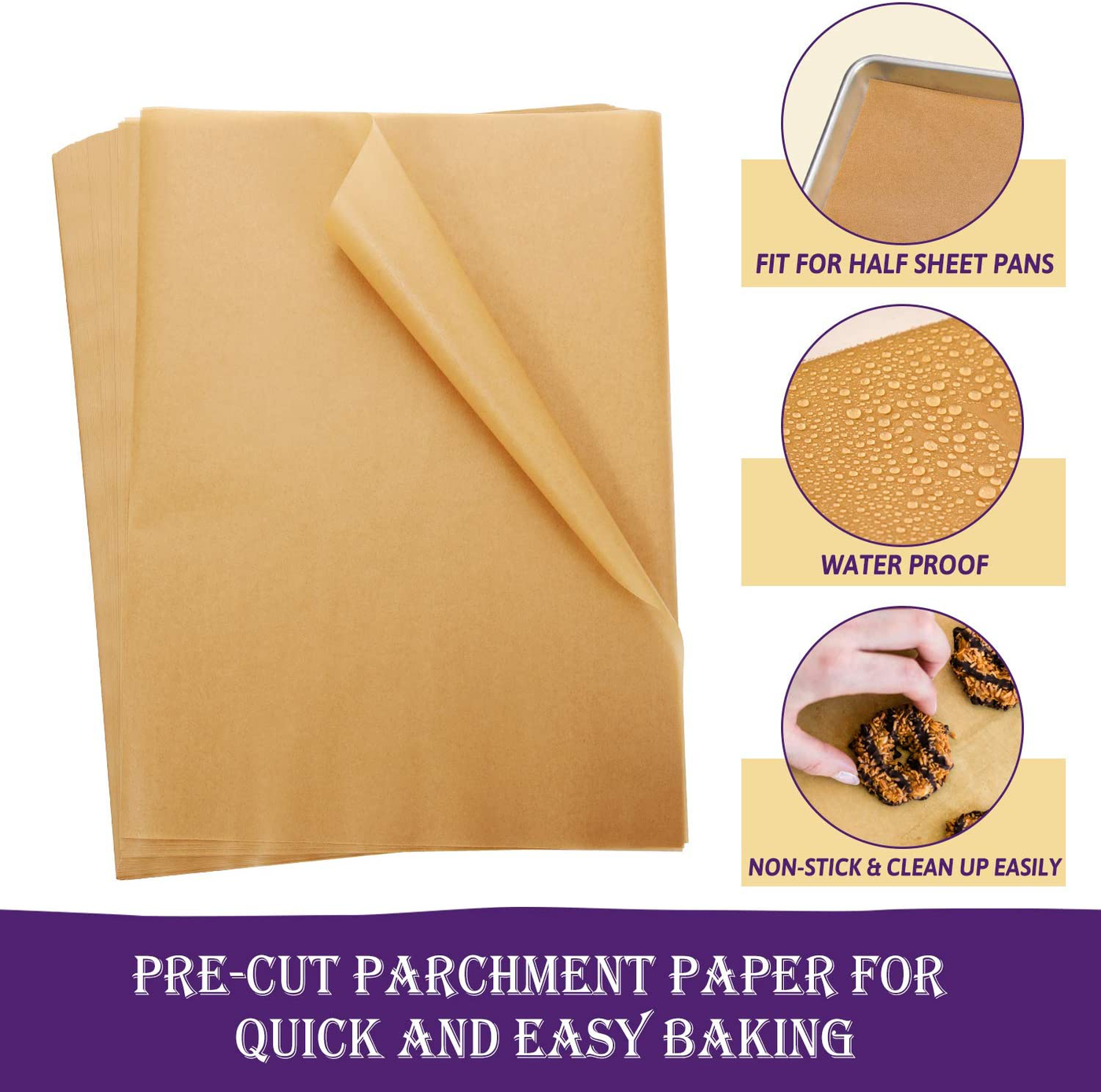 Hiware 200-Piece Parchment Paper Baking Sheets 12 x 16 Inch, Precut Non-Stick Parchment Sheets for Baking, Cooking, Grilling, Air Fryer and Steaming - Unbleached, Fit for Half Sheet Pans