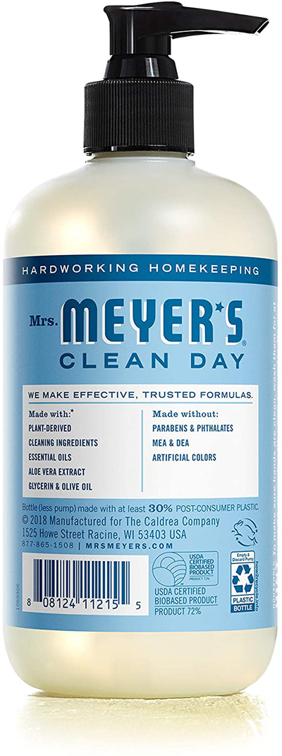 Mrs. Meyer's Clean Day Liquid Hand Soap, Cruelty Free and Biodegradable Hand Wash Formula Made with Essential Oils, Rain Water Scent, 12.5 oz Bottle