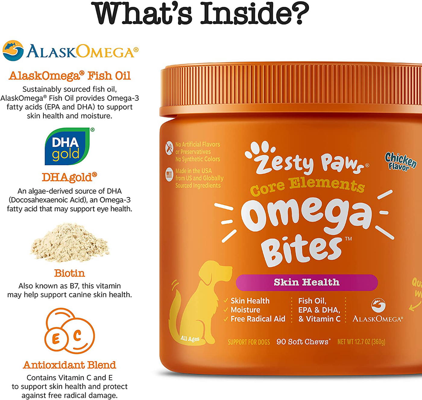 Omega 3 Alaskan Fish Oil Chew Treats for Dogs with AlaskOmega for EPA & DHA Fatty Acids, Itch Free Skin, Hip & Joint Support + Heart & Brain Health