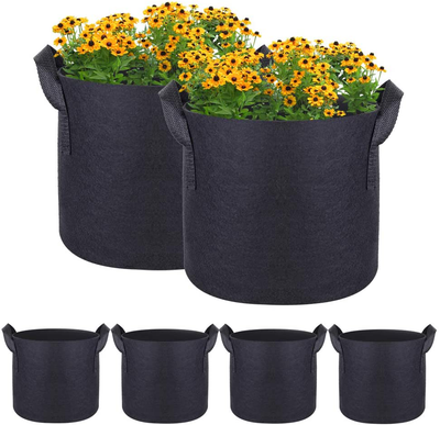 6-Pack 2 Gallons Plant Grow Bags,Heavy Duty Thickened Nonwoven Fabric Pots Grow Bags with Handles,Indoor Outdoor Grow Containers Black