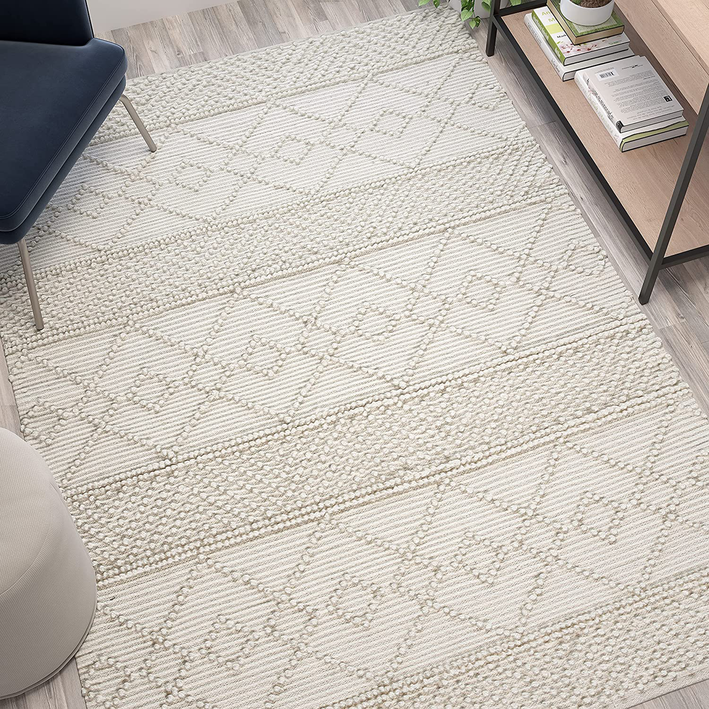 Flash Furniture Handwoven Area Rug - Ivory and White - 5' x 7' - Geometric Design