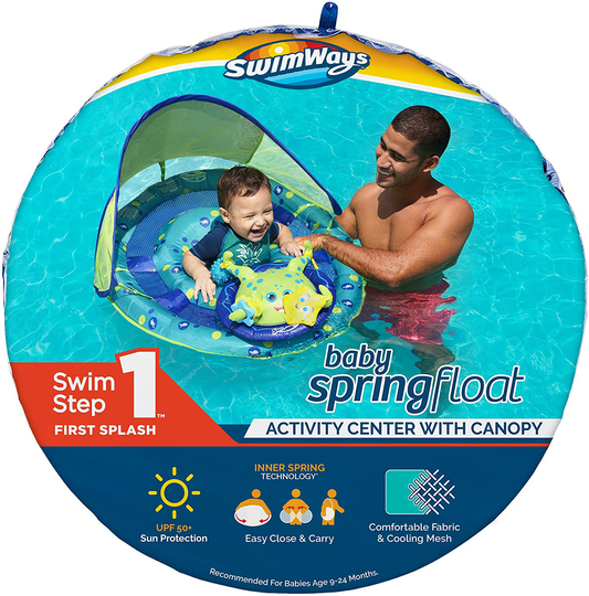 SwimWays Inflatable Baby Spring Octopus Pool Float Activity Center with Canopy