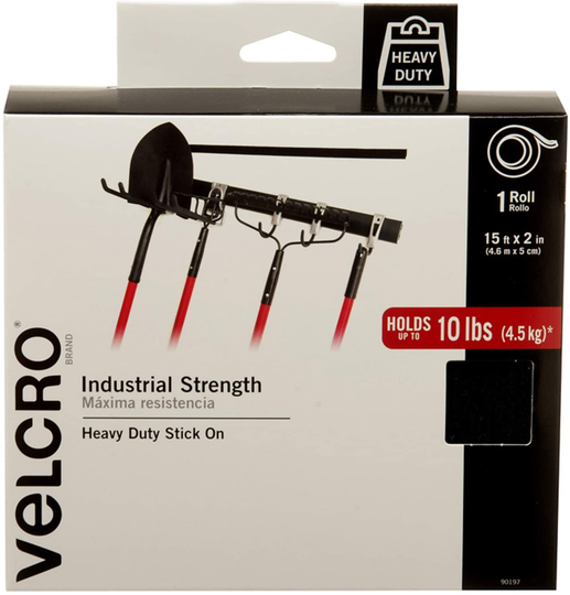 VELCRO Brand Heavy Duty Tape with Adhesive | 15 Ft x 2 In | Holds 10 lbs, Black | Industrial Strength Roll, Cut Strips to Length | Strong Hold for Indoor or Outdoor Use