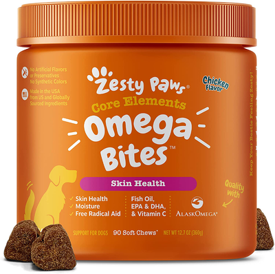 Omega 3 Alaskan Fish Oil Chew Treats for Dogs with AlaskOmega for EPA & DHA Fatty Acids, Itch Free Skin, Hip & Joint Support + Heart & Brain Health