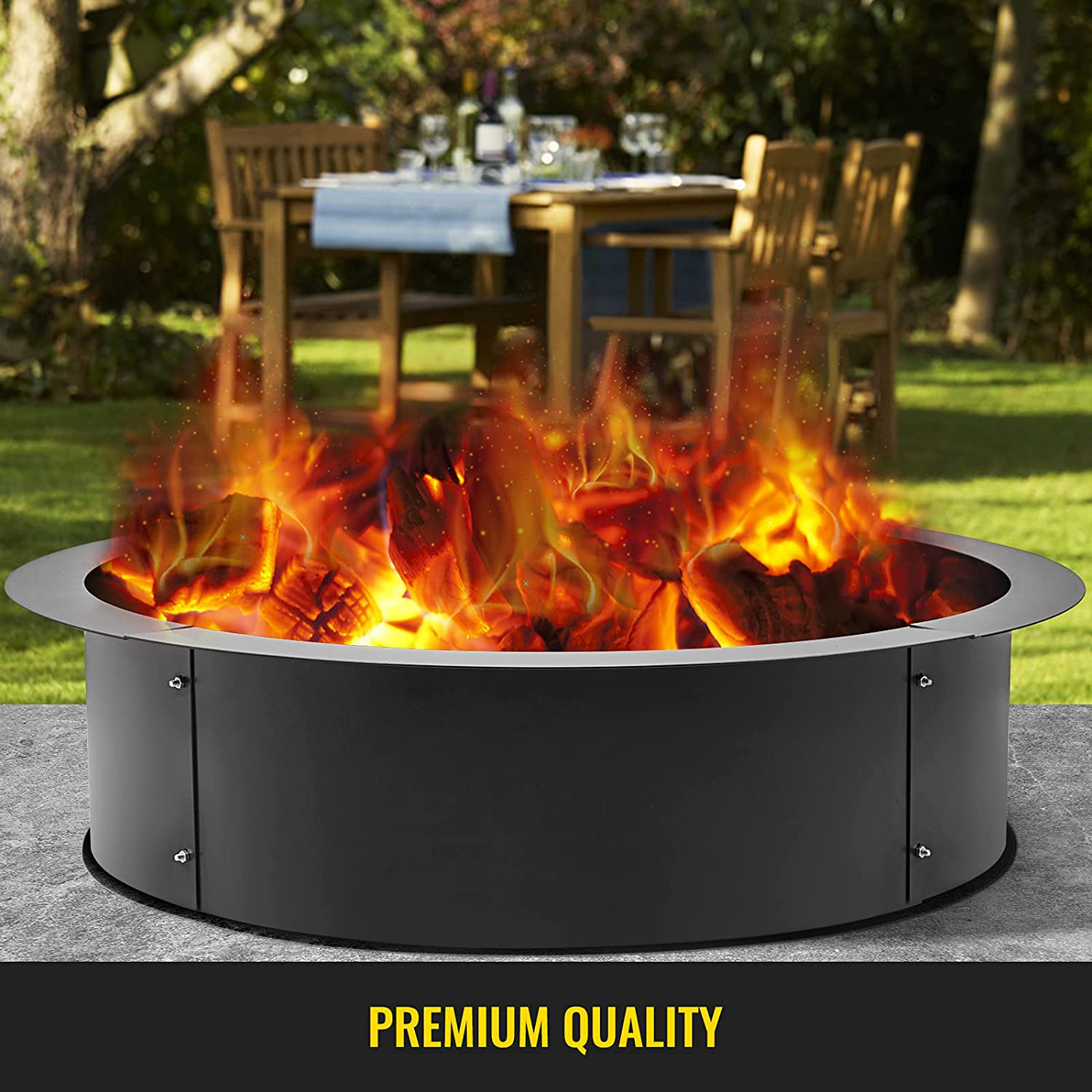 VBENLEM Fire Pit Ring 45-Inch Outer/39-Inch Inner Diameter, 3.0mm Thick Heavy Duty Solid Steel, Fire Pit Liner DIY Campfire Ring Above or In-Ground for Outdoor