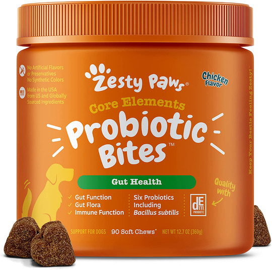 Zesty Paws Probiotic for Dogs - Probiotics for Gut Flora, Digestive Health, Occasional Diarrhea & Bowel Support - Clinically Studied DE111 - Functional Dog Supplement Soft Chews for Pet Immune System