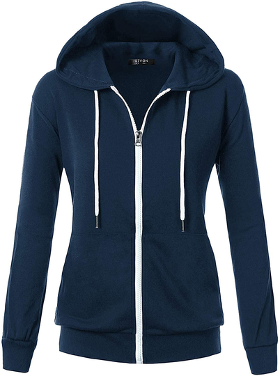 GIVON Womens Comfortable Long Sleeve Lightweight Zip-up Hoodie with Kanga Pocket(XS~4XL)