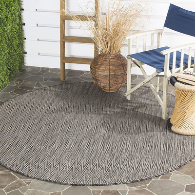 Safavieh Courtyard Collection CY8022 Indoor/ Outdoor Non-Shedding Easy Cleaning Patio Backyard Porch Deck Mudroom Area Rug, 5'3" x 5'3" Round, Black / Beige