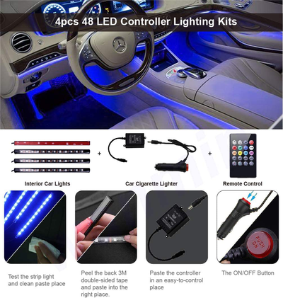 Led Interior Car Lights, Controller Led Lights for Cars, Multicolor Music Underglow Lighting Kits with Wireless Control and Sound Active Function, Car Charger Included, DC 12V