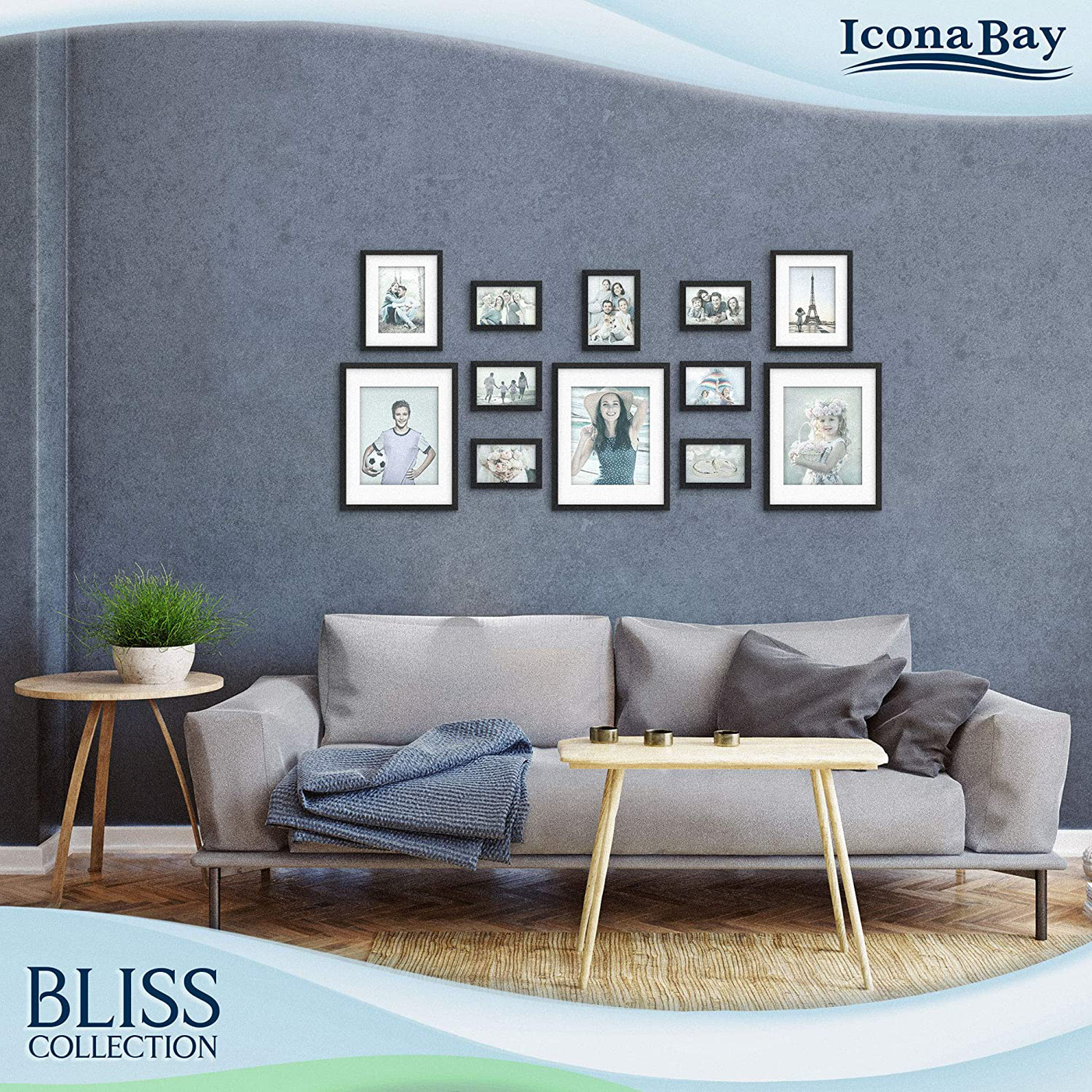 Icona Bay 5x7 Picture Frames (White, 12 Pack), Modern Style Wood Composite Frames Table Top or Wall Mount, Bliss Collection