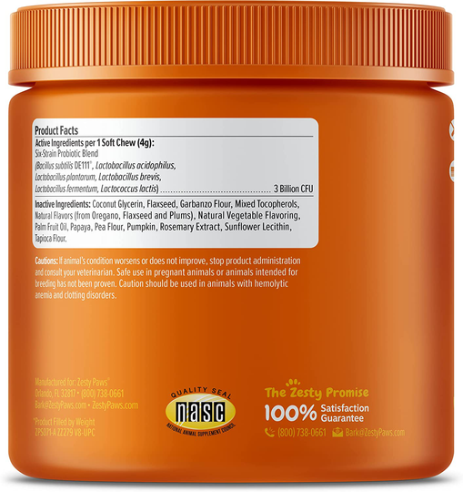 Zesty Paws Probiotic for Dogs - Probiotics for Gut Flora, Digestive Health, Occasional Diarrhea & Bowel Support - Clinically Studied DE111 - Functional Dog Supplement Soft Chews for Pet Immune System