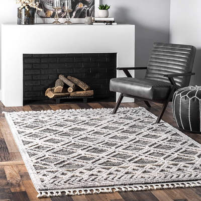 nuLOOM Ansley Shaggy Lattice Tassel Area Rug, 5' 3" x 7' 7", Grey