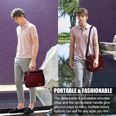 Insulated Lunch Bag for Women/Men - Reusable Lunch Box for Office Work School Picnic Beach - Leakproof Cooler Tote Bag Freezable Lunch Bag with Adjustable Shoulder Strap for Kids/Adult - Burgundy Red