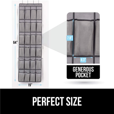 Gorilla Grip Large 24 Pocket Shoe Organizer, Breathable Mesh, Holds Up to 40 Pounds, Sturdy Hooks, Space Saving, Over Door, Storage Rack Hangs on Closets for Shoes, Sneakers or Home Accessories, Gray