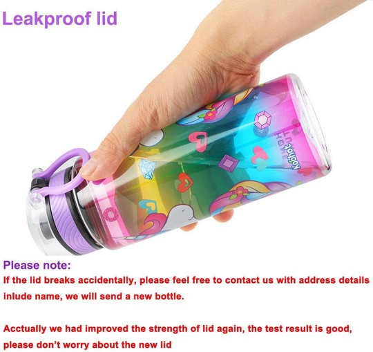 Cute Water Bottle for School Kids Girls, BPA FREE Tritan & Leak Proof & Easy Clean & Carry Handle, 23oz/ 680ml - Unicorn