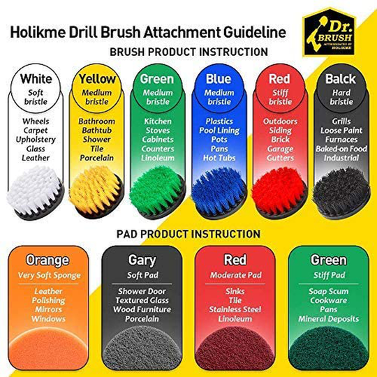 Holikme 20Piece Drill Brush Attachments Set, Scrub Pads & Sponge, Buffing Pads, Power Scrubber Brush with Extend Long Attachment, Car Polishing Pad Kit
