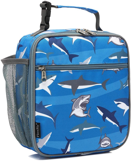 FlowFly Kids Lunch box Insulated Soft Bag Mini Cooler Back to School Thermal Meal Tote Kit for Girls, Boys, Shark