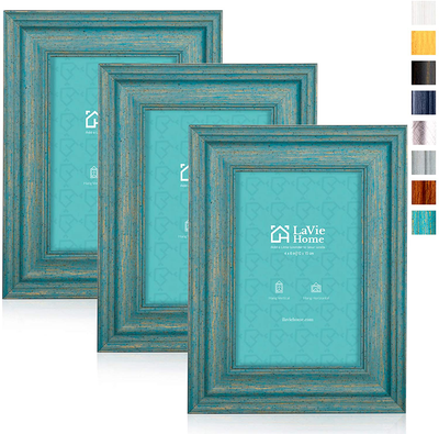 LaVie Home 5x5 Picture Frames (3 Pack, Distressed White Wood Grain) Rustic Photo Frame Set with High Definition Glass for Wall Mount & Table Top Display